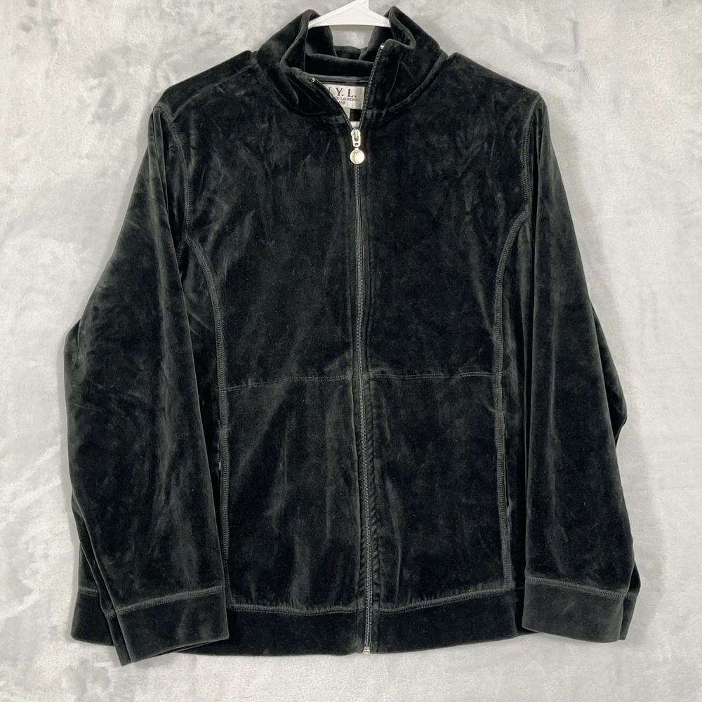 New York‎ Laundry 1X Jacket Sweatshirt Velour Full Zip Black Athleisure